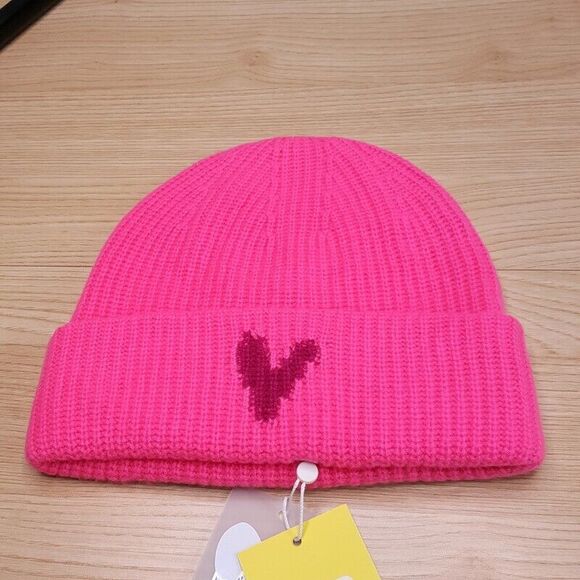 KERRI ROSENTHAL Hat Womens Neon Pink Beanie Hidden Heart 100% Cashmere $178 main image 4